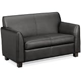 Tailored Black Leather Love Seat, Wood Legs, 53-1/2w x 28-3/4d x 32h (BSXVL872ST11)