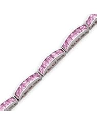 Sterling Silver 7 Inch Pink CZ Bracelet - 7 Inch