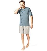 Pure Cotton Woven Striped Pyjama Shorts & T-Shirt