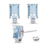 0.06 Ct Diamond and 6.00 Ct Aquamarine Earrings in 18K White Gold