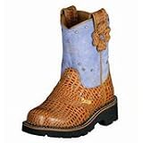 Ariat Childs 'Fatbaby Flower Kids Western Boots Amber Gator Print and Blue by Ariat