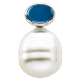 14k Wht Gold S. Sea Cult. Pearl Blu Tpz Pndt 7x5mm 11mm Cir