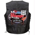 Diamond Plate Hand Sewn Pebble Grain Buffalo Leather Biker Vest With Route 66 Theme Patches
