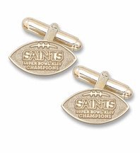 New Orleans Saints Super Bowl XLIV Champions One-Sided Football Gold Plated Cuff Links - 1 Pair
