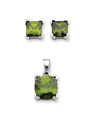 Sterling Silver Dark Green CZ Pendant & Earring Set