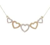 Yellow Gold Five Heart Necklace w/ Diamonds 17in Long