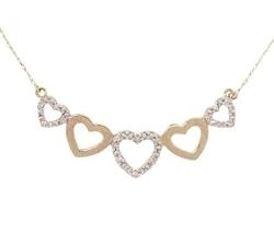 Yellow Gold Five Heart Necklace w/ Diamonds 17in Long