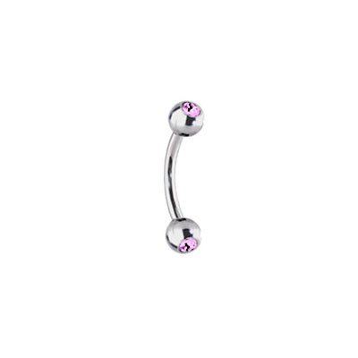 Eyebrow Ring Surgical Steel with Pink Jewels