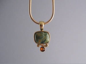 Rhyolite, amber and gold necklace Sierra Jewelry