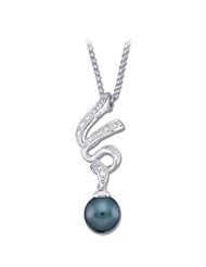 Jewelplus Black Cultured Pearl and Diamond Necklace 14K White 08.00 Mm/ 1/5 Ct Tw