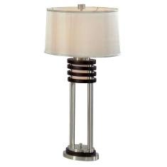 Nova Lighting 0327DS2 Kobe Table Lamp, 2-Pack, Brushed Nickel & Dark Brown Wood with Silver Mist Shade