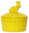 Stoneware Pottery Yellow Pate Dish with Rabbit Top Cover 4"D, 3.5"H Set of 2