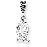 Sterling Silver Filigree Ichthus (Fish) Pendant with 20 inch Sterling Silver chain