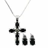 Sterling Silver Genuine Sapphire and Diamond Accent Cross Pendant and Earring Set