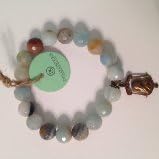 Natural Amazonite 8mm 7" Stretch Bracelet with Vintage Catholic Medal. Comes in Burlap Bag.