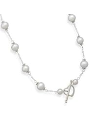 White Pearl Heart Toggle Necklace Sterling Silver