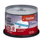 IMATION CD-R MEDIA 52X 700MB 80MIN SILVER INKJET PRINTABLE HUB W/SPINDLE 50-PK (Retail)