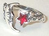 Sterling Silver Moon & Star Adjustable Ring with Crystal