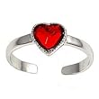 Sterling Silver Fashion Toe Ring - Heart with Burning Ruby - 2mm Band Width