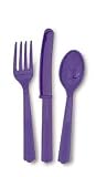 48 Ct Combo Purple Plastic Cutlery Med Weight 16 Each Forks Knives Spoons