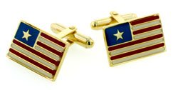 Patriotic Yellow gold plated and enamel American Flag or patriotic one star cufflinks with presentation box. Made in the U.S.A