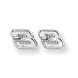 14k NASCAR White Gold Dale Earnhardt Number 3 Post Earrings
