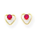 14k 3mm Ruby BirthStone Heart Earrings