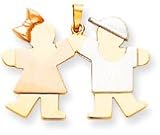 Girl With Bow And Boy With Cap Charm, Yellow/White/Pink Gold