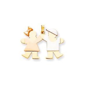 Girl With Bow And Boy With Cap Charm, Yellow/White/Pink Gold