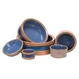 Vo-Toys Ceramic Dog Dish 3in Color Tan and Blue