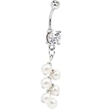 White ZIG ZAG PEARL DROP Belly Ring