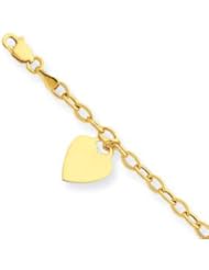 14k Yellow Gold Dangle Heart Lobster Bracelet 7.5in
