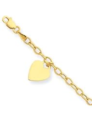 14k Yellow Gold Dangle Heart Lobster Bracelet 8.5in