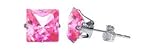 Sterling Silver 3 MM Square Princess Cut Pink Cubic Zirconia Stud Post Earrings