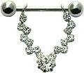 Zig Zag with Gem Stones Sterling Silver Nipple Shield, in 14g (Gauge), Sold Individually