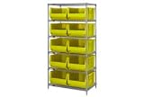36 X 24 X 74 Chrome Wire Shelving With 10 24D Bins Yellow