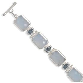 Chalcedony and Blue Topaz Toggle Bracelet Sterling Silver by AzureBella Jewelry