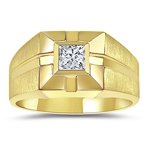 0.33 Cts Diamond Solitaire Mens Band in 14K Yellow Gold