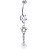 Crystalline Gem RHINESTONE PEARL Dangle Belly Ring
