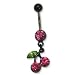 Black Bioplast Belly Ring with Pink Australian Crystals - 14g/5mm ball