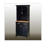 Homes Styles - Black Server and Door Hutch with Natural Wood Top - 5001-0041-42