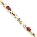 14k Diamonds and Rubies Fancy Diamond Ruby Bracelet - 7 Inch - Box Clasp