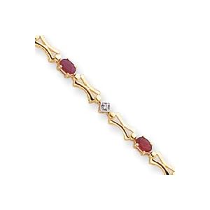 14k Diamonds and Rubies Fancy Diamond Ruby Bracelet - 7 Inch - Box Clasp by