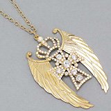 Womens Jewelry, Gold Angel Wings & Cross Necklace & Pendant