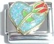 Clearly Charming Blue Heart with Red Rose Italian Charm Bracelet Link