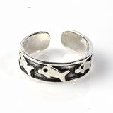 Sterling Silver Antique Style Toe Ring - Dolphins - 5mm Band Width