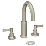 ShowHouse by Moen CATS478BN Brushed Nickel Solace Low Lead Double Lever Handle High Arc Widespread Bathroom Faucet with Laminar Stream CATS478