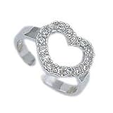 .925 Sterling Silver Toe Ring With Heart Design and Small Cubic Zirconias