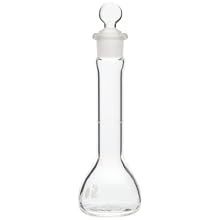 Chemglass CG-1615-20 Glass 20mL +/- 0.08mL Flat Bottom Heavy Duty Wide Mouth Volumetric Flask, with Glass Stopper, 128mm Height