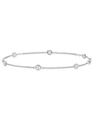 Bezel Set White Sapphire By The Yard Bracelet Link in White Gold 14k with 0.60 Carat in 7 Inch L